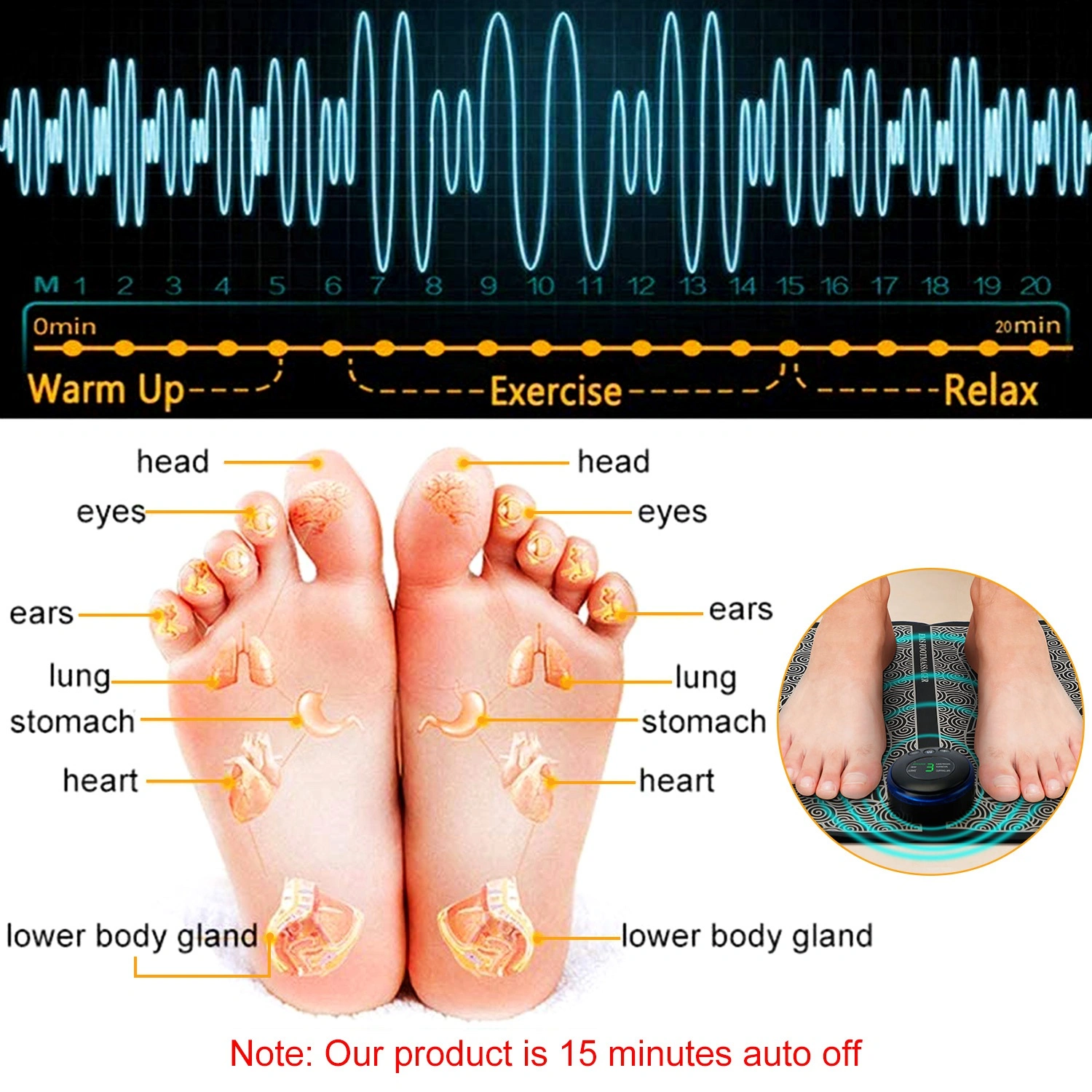 EMS Foot Massage Pad Electric Stimulator Rechargeable Muscle Pain Relief Massage Mat 6 Modes 9 Intensity Levels Leg Reshaping view 7
