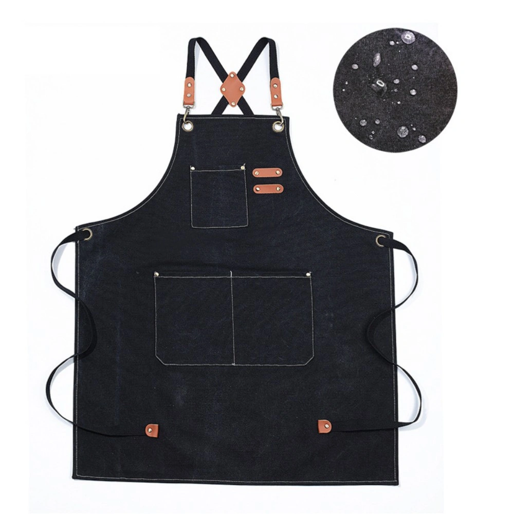 Chef Apron Denim Canvas with Pocket, Black Adjustable Neck Waiststraps for Kitchen Cooking BBQ Baking Butcher Crafts view 5
