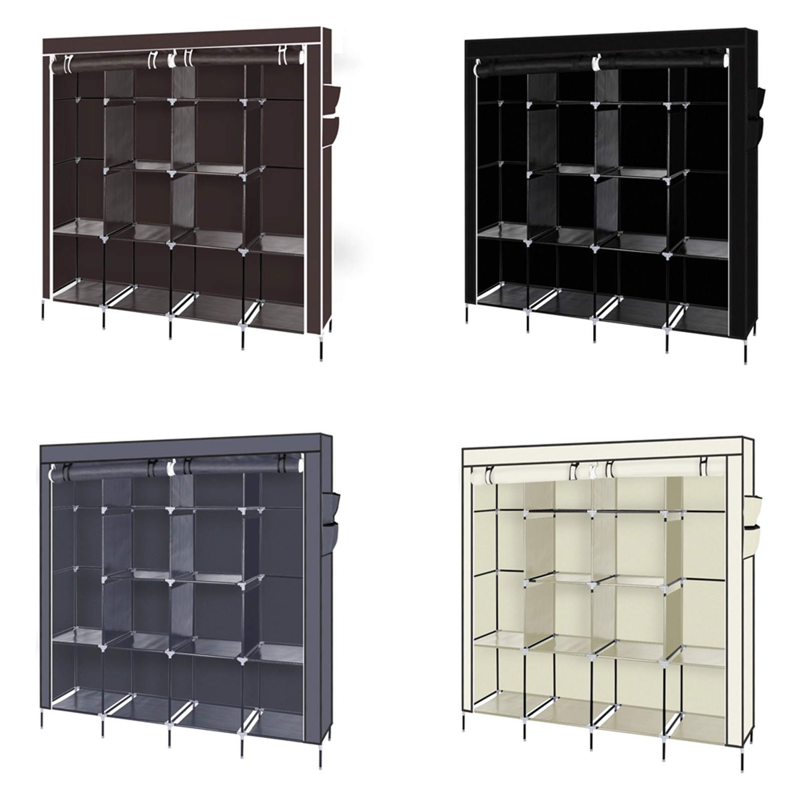 67" Clothes Closet Portable Wardrobe Clothes Storage Rack 12 Shelves 4 Side Pockets Gray view 14