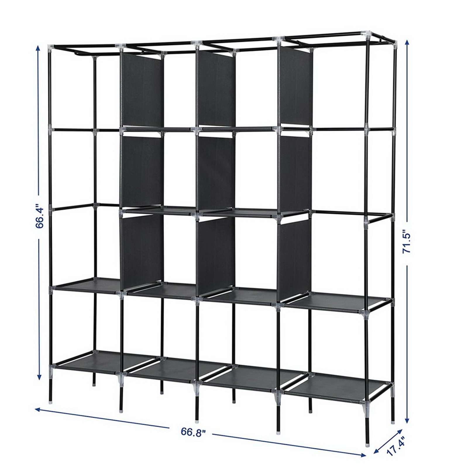 67" Clothes Closet Portable Wardrobe Clothes Storage Rack 12 Shelves 4 Side Pockets Gray view 2