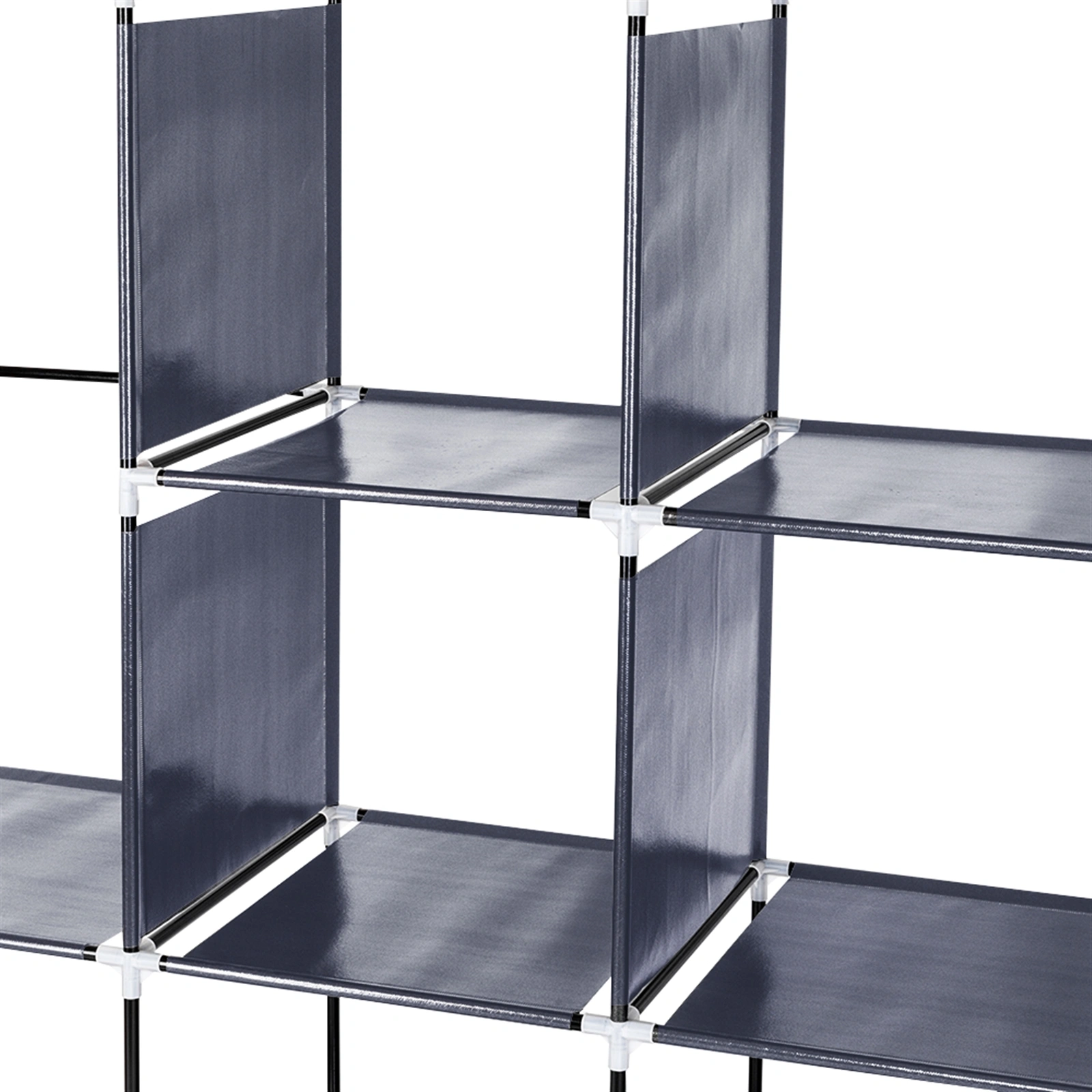 67" Clothes Closet Portable Wardrobe Clothes Storage Rack 12 Shelves 4 Side Pockets Gray view 27