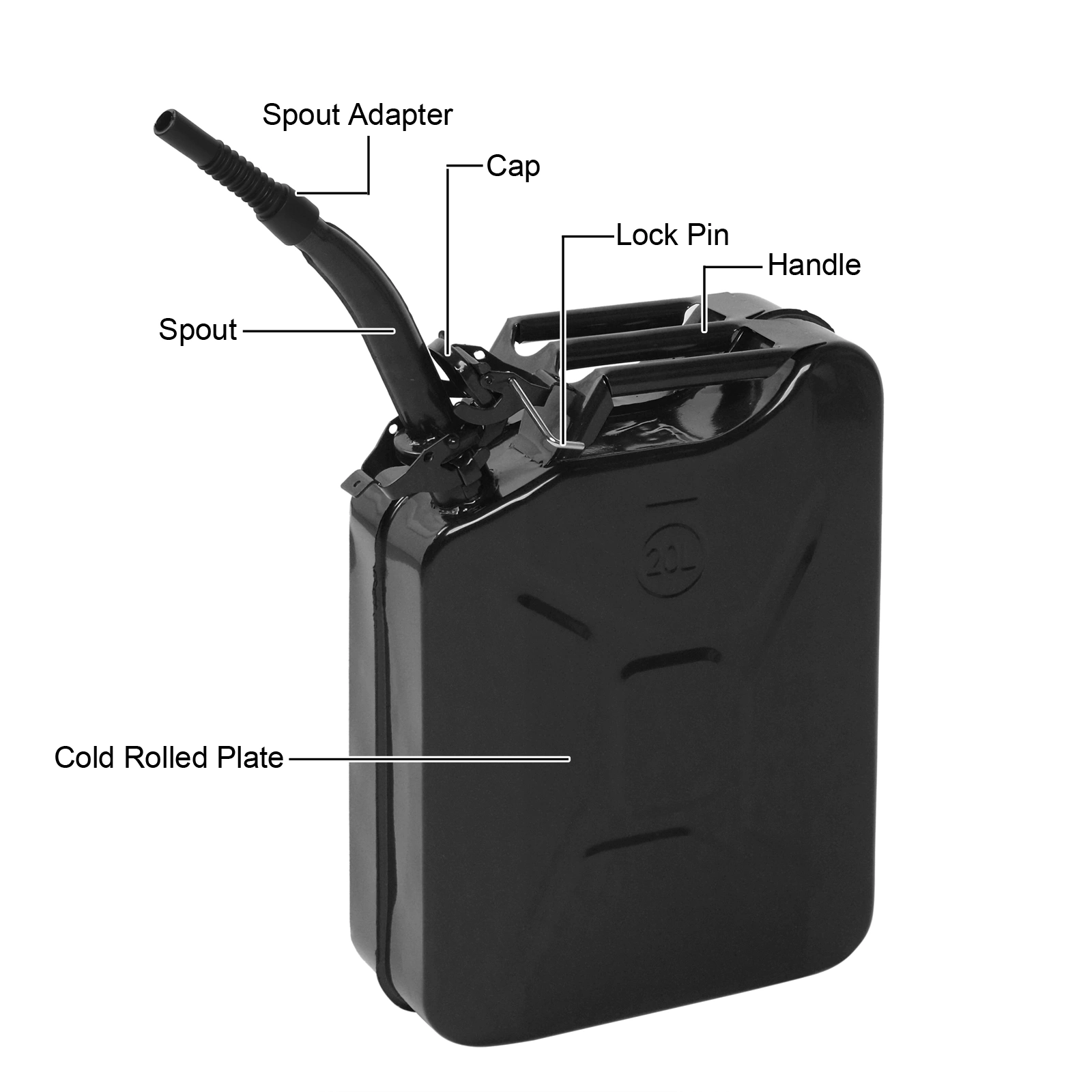 1-Piece 20L Black Steel Oil Drum, 0.6mm Iron Pour Pipe, Heavy Duty Fuel Storage Can view 6