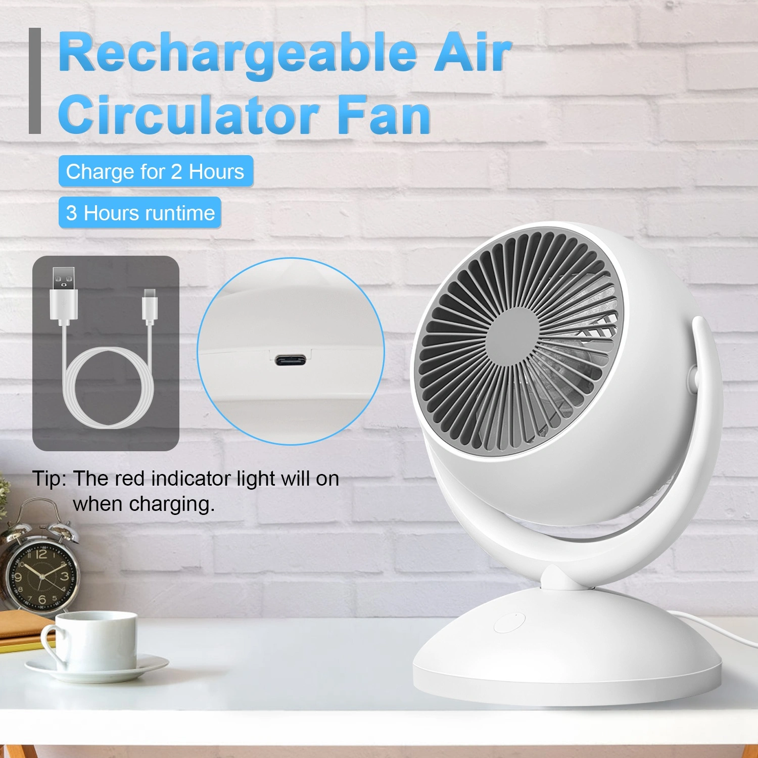 Air Circulator Desk Fan Portable Rechargeable Oscillating with 4 Speeds 360 Tilt Quiet 40dB for Home Office Bedroom view 2