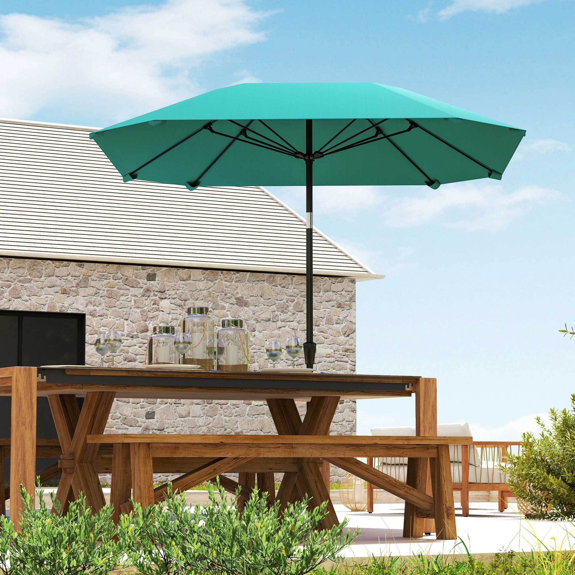 7FT Round Patio Umbrella, Outdoor Solar Panel Umbrella with LED Lights, Waterproof Cantilever Umbrella