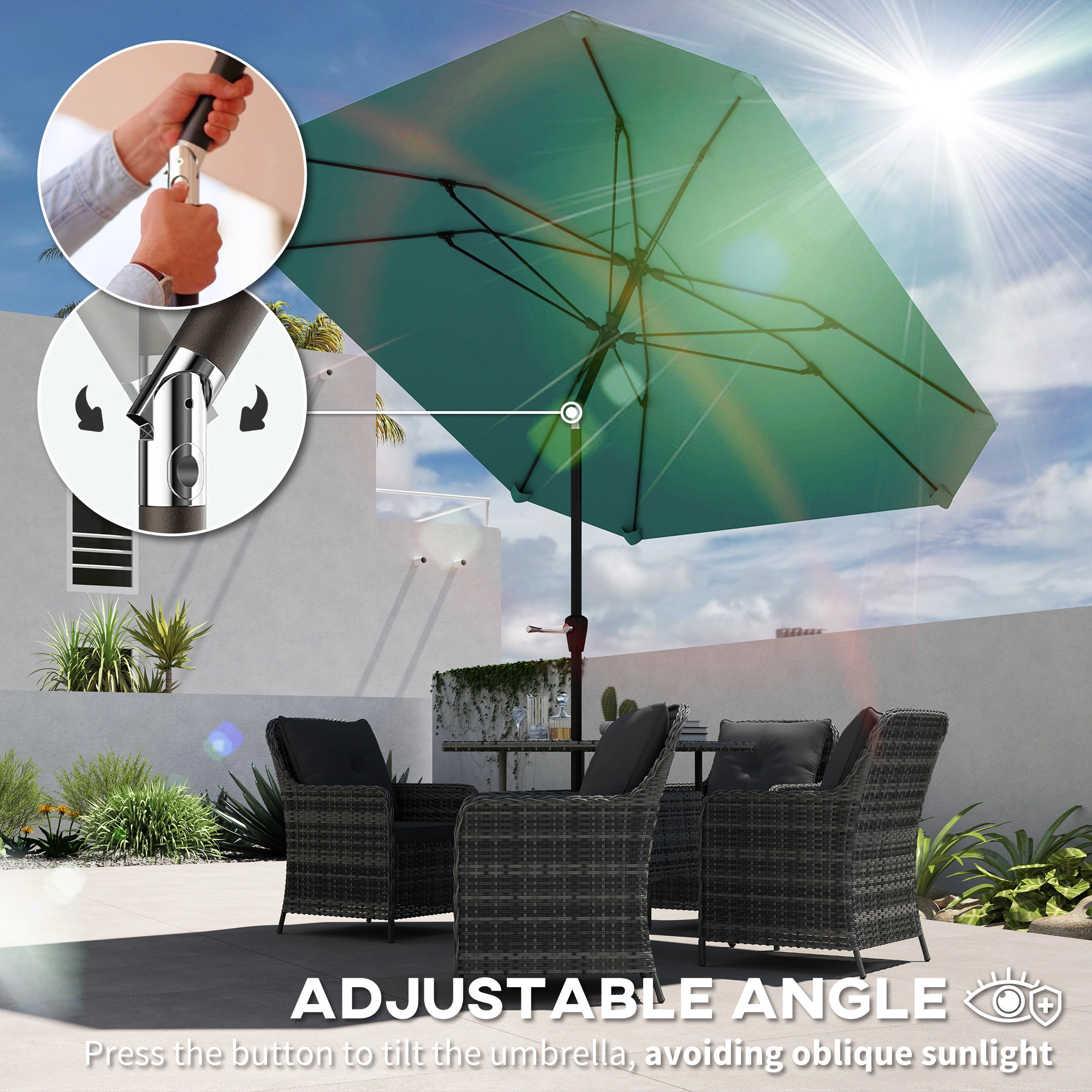 7FT Round Patio Umbrella, Outdoor Solar Panel Umbrella with LED Lights, Waterproof Cantilever Umbrella view 2
