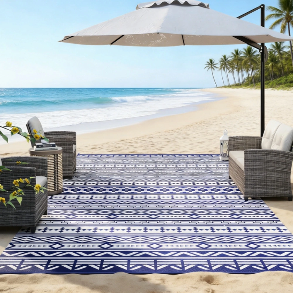 Reversible Outdoor Rug Indoor Outdoor Patio Garden Area Rug Non Slip Floor Mat for Living Room Bedroom Balcony (Grey, 5x7)