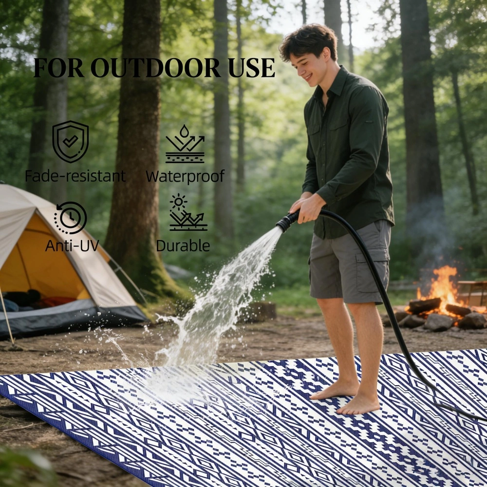 Reversible Outdoor Rug Indoor Outdoor Patio Garden Area Rug Non Slip Floor Mat for Living Room Bedroom Balcony (Grey, 5x7) view 6