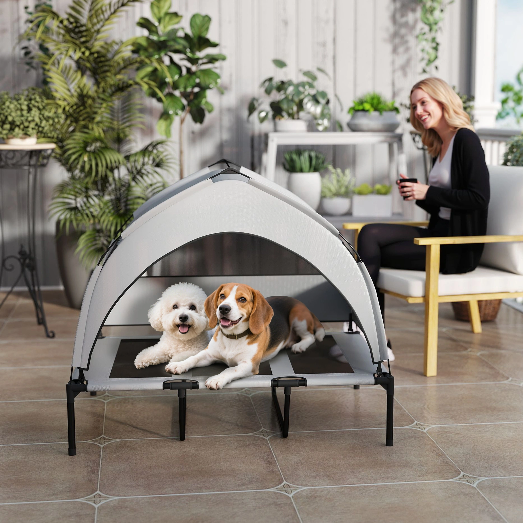 Elevated Dog House - Wooden Outdoor Pet Shelter, Large Size, Waterproof Roof, Ventilated Design, Suitable for All Breeds