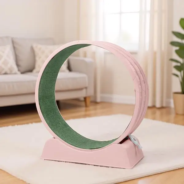 80*34*86CM Pink PP track connector assembly, circular design with green carpet + 1 cat teaser stick, 15kg cat treadmill view 3