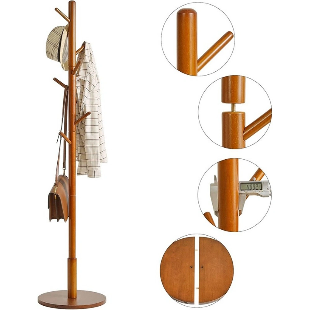 Wooden Coat Stand Tree with 8 Hooks, Hallway Clothes Rack for Jackets, Hats, Coats & Bags view 3