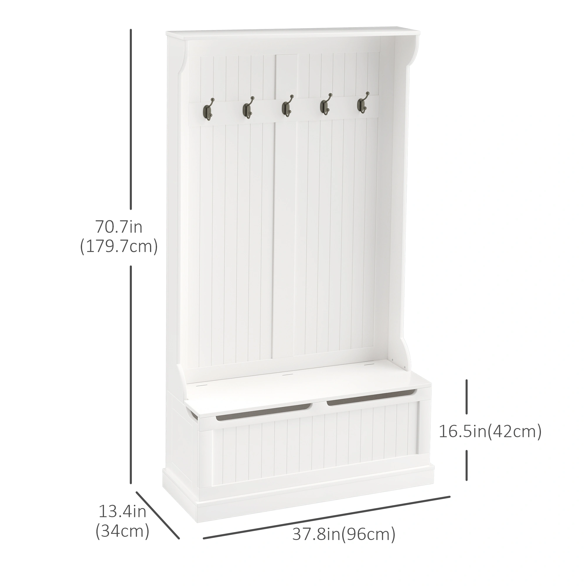 Hall Tree with Bench, Coat Rack & Umbrella Holder, Entryway Storage Organizer view 2