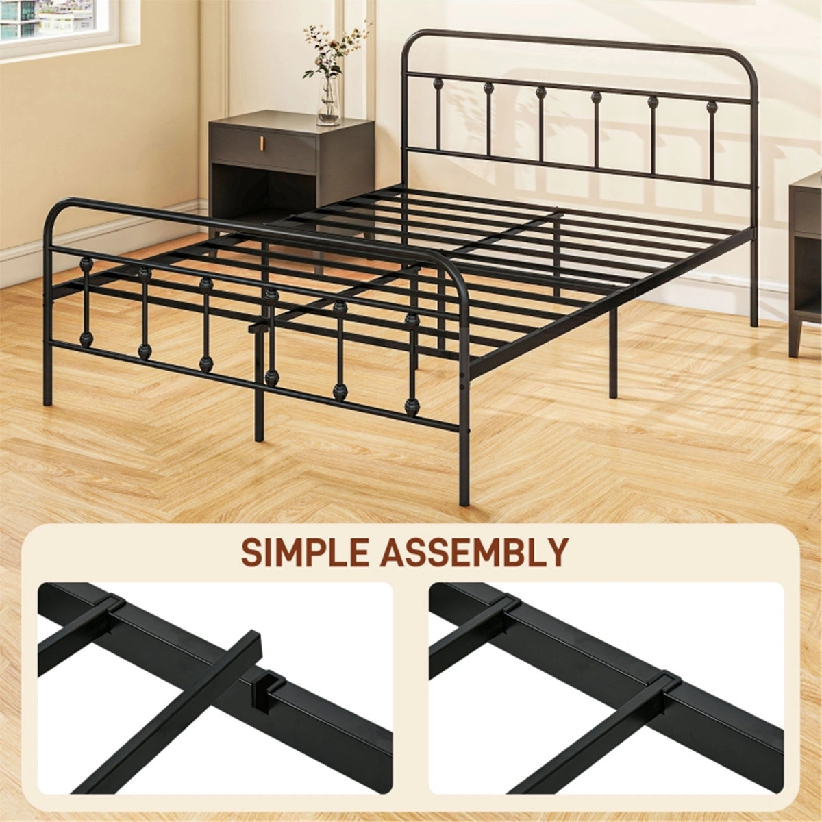 King Size Metal Bed Frame, Heavy Duty Steel Platform Bed Frame with Strong Support, No Box Spring Needed, Easy Assembly, Modern Design