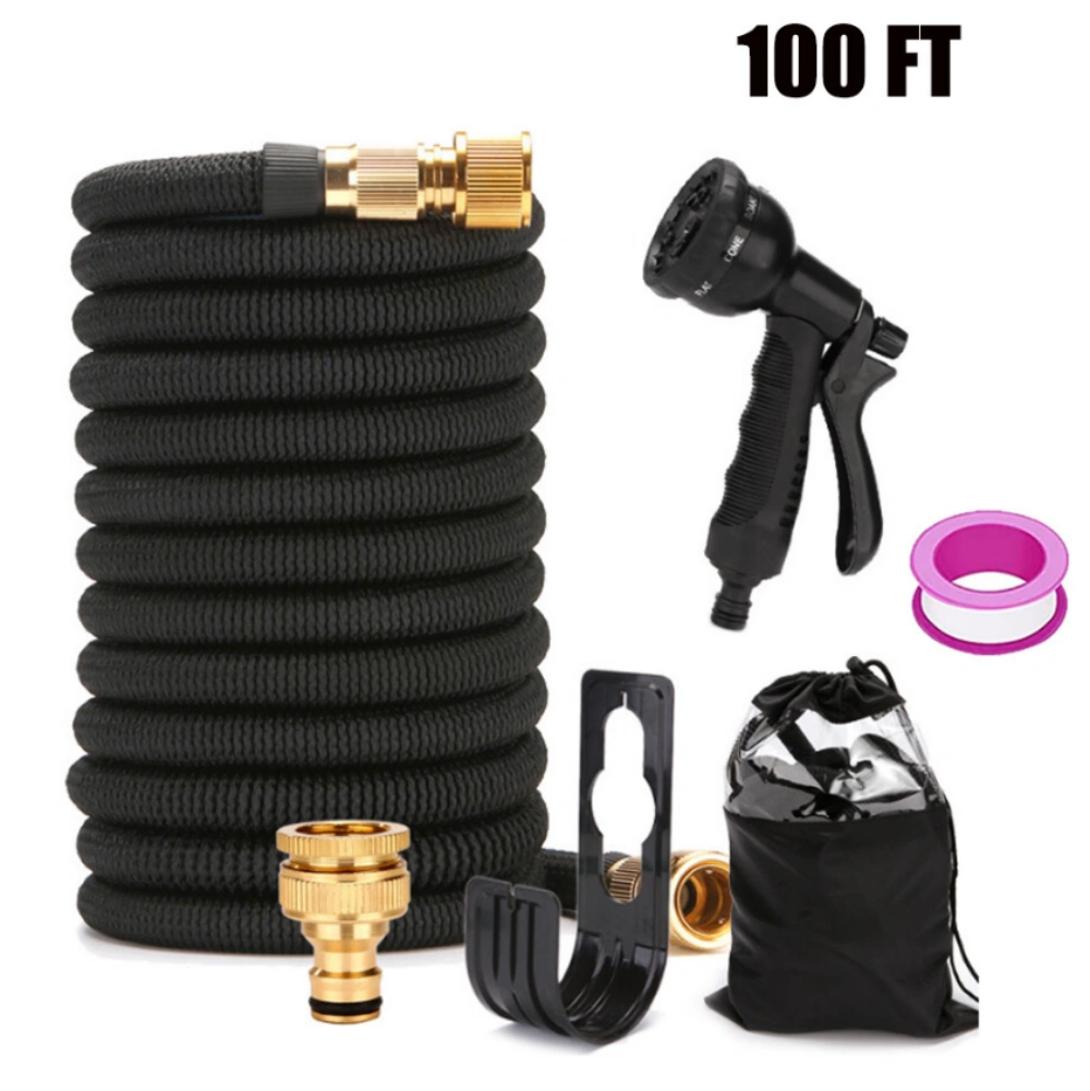 Heavy Duty Expandable Garden Hose 100ft, Flexible Expanding Hose with Spray Gun & Complete Accessory Kit