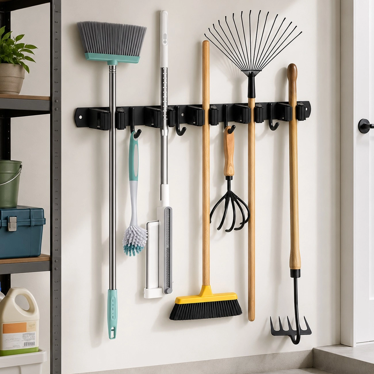 17 Inch Wall Mount Broom Holder Mop Organizer Adjustable Garage Garden Kitchen Storage