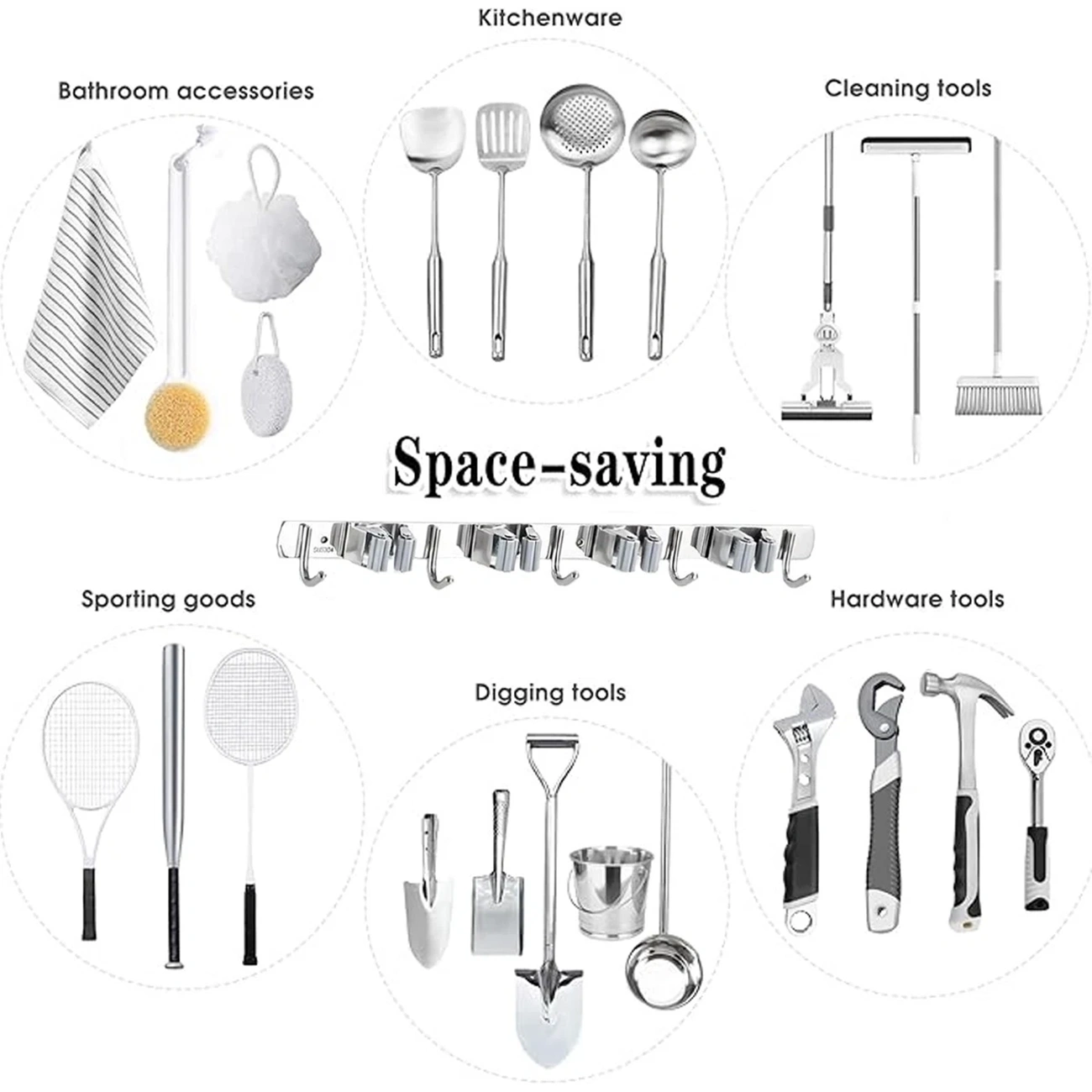 17 Inch Wall Mount Broom Holder Mop Organizer Adjustable Garage Garden Kitchen Storage view 3
