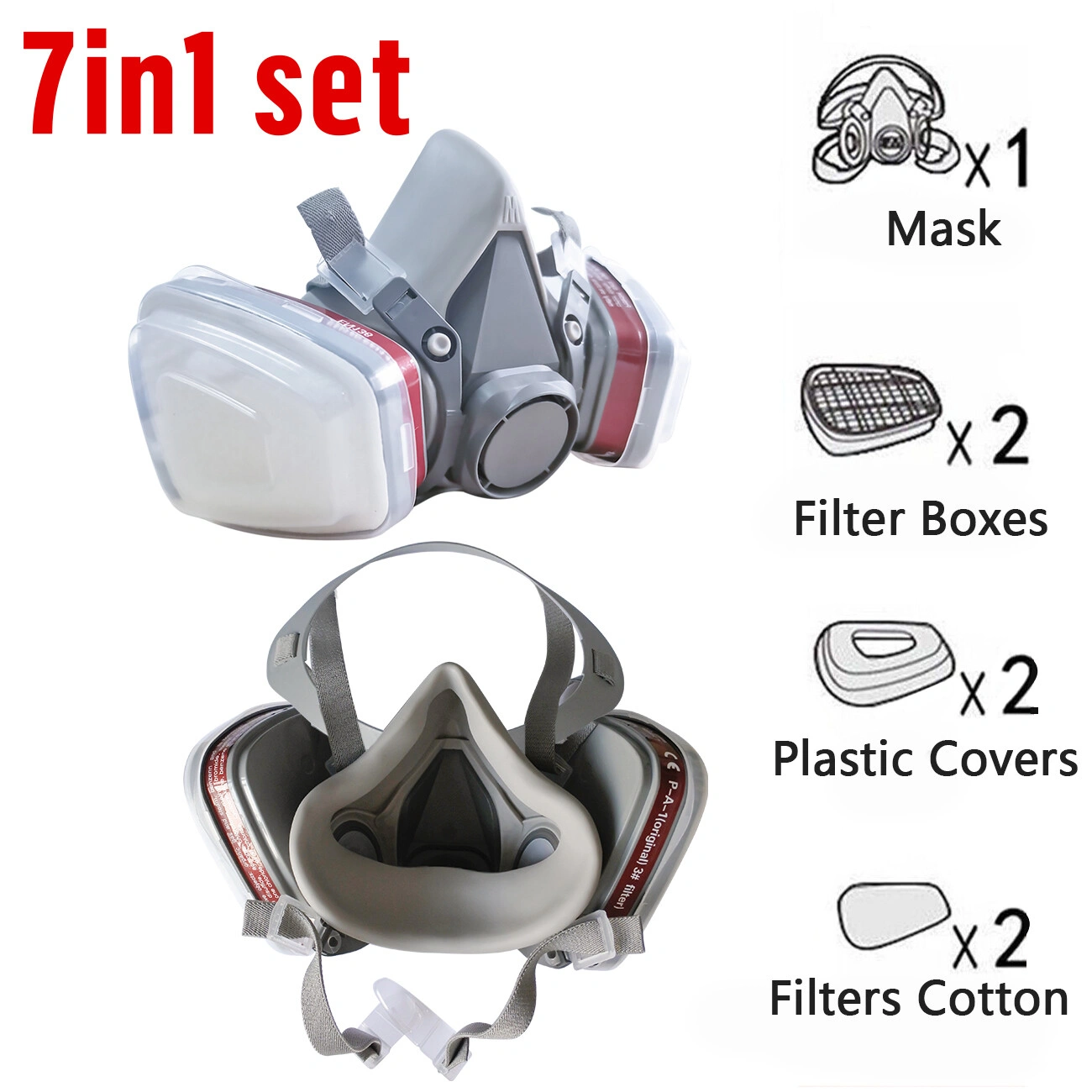 7 in 1 Half Face Mask Respirator, 1 Pack with 2 Replacement Filters Included