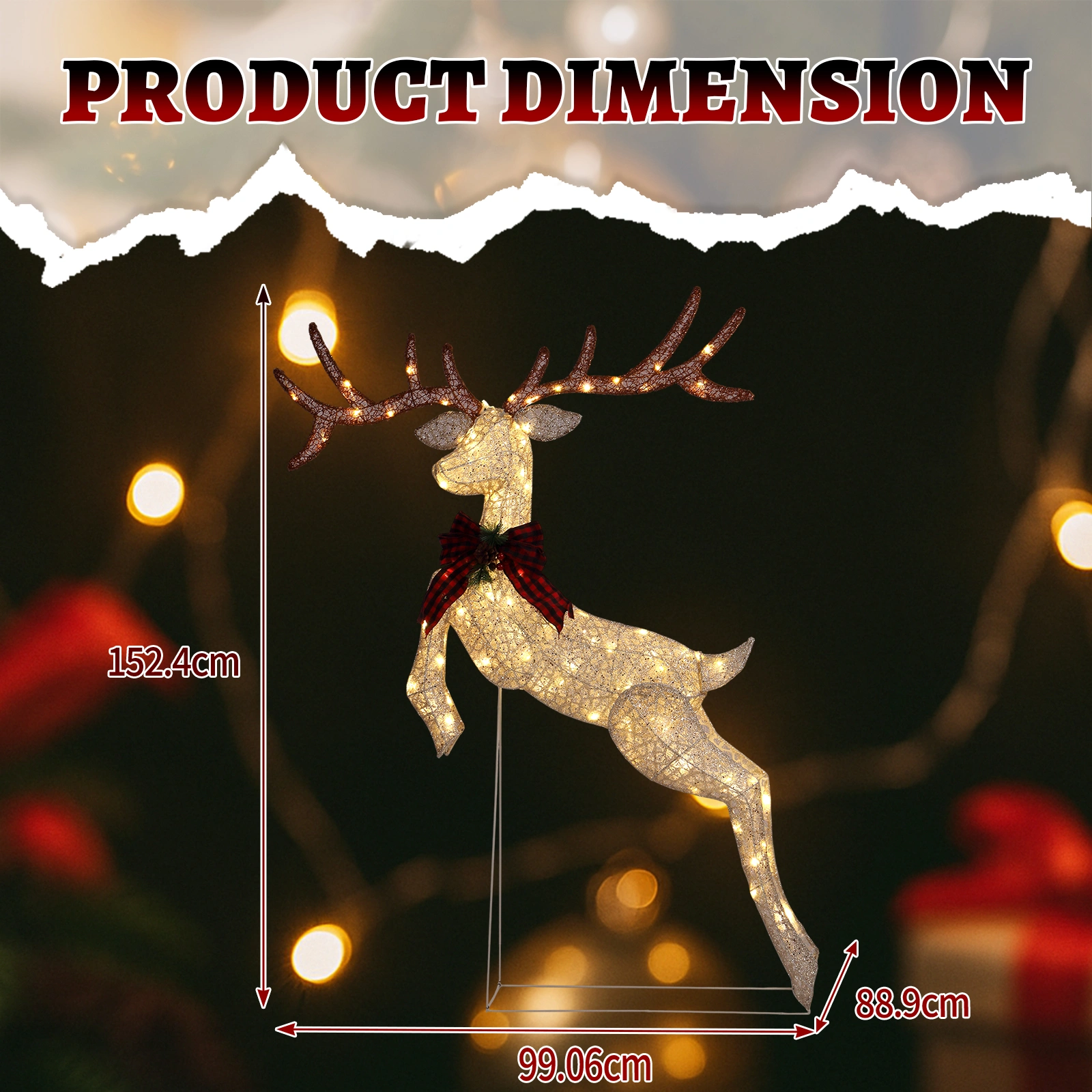 1.5m Lighted Jumping Reindeer Christmas Decoration, Pre-lit with 100 Warm White LED Lights for Outdoor Indoor Holiday Xmas Display view 10