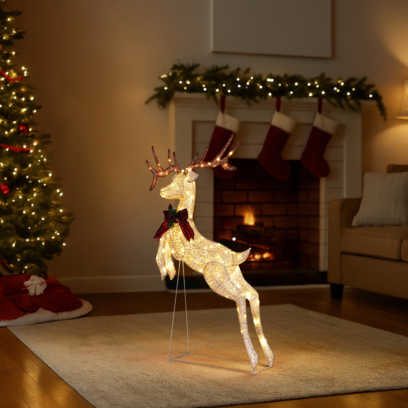 1.5m Lighted Jumping Reindeer Christmas Decoration, Pre-lit with 100 Warm White LED Lights for Outdoor Indoor Holiday Xmas Display view 12