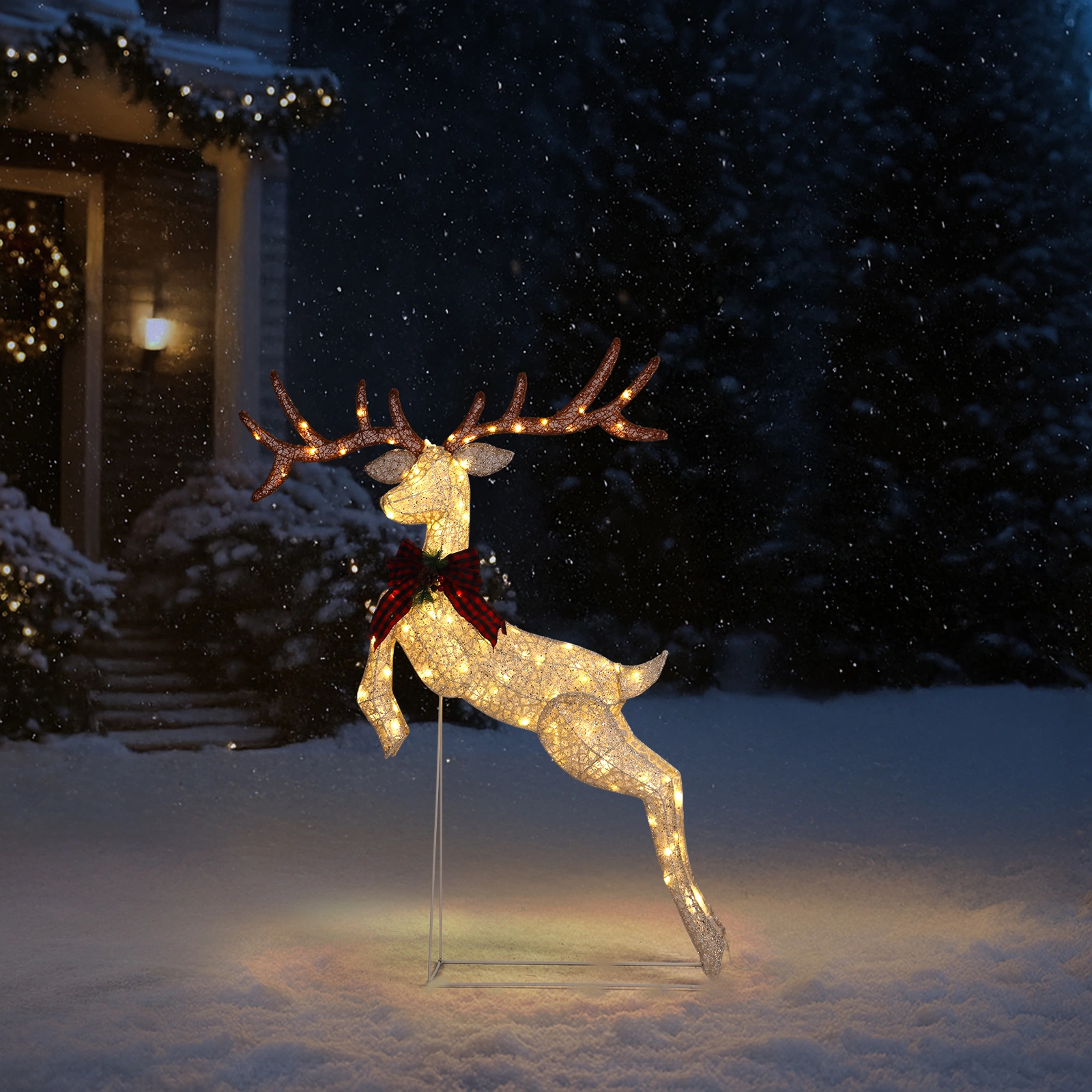 1.5m Lighted Jumping Reindeer Christmas Decoration, Pre-lit with 100 Warm White LED Lights for Outdoor Indoor Holiday Xmas Display view 14