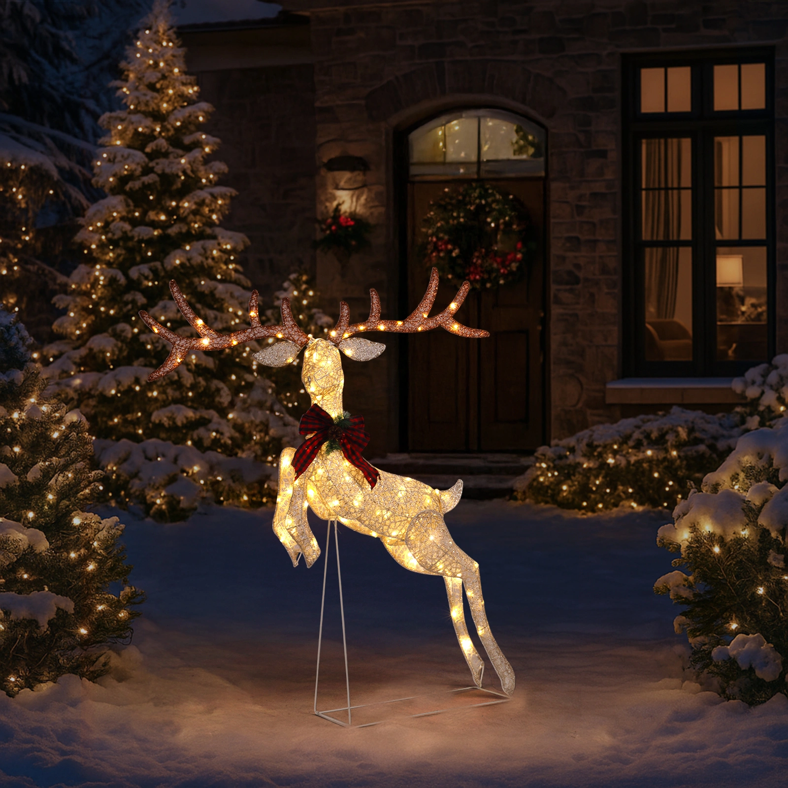 1.5m Lighted Jumping Reindeer Christmas Decoration, Pre-lit with 100 Warm White LED Lights for Outdoor Indoor Holiday Xmas Display view 17
