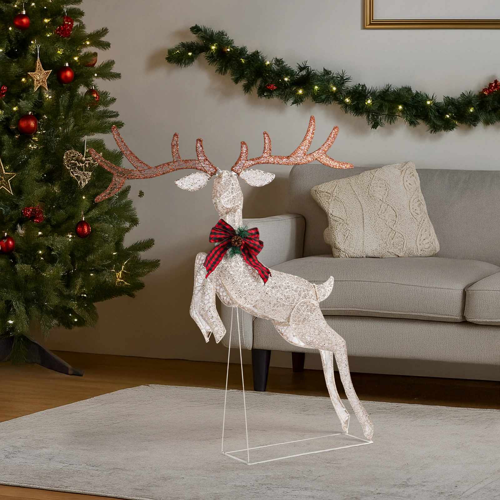 1.5m Lighted Jumping Reindeer Christmas Decoration, Pre-lit with 100 Warm White LED Lights for Outdoor Indoor Holiday Xmas Display view 9