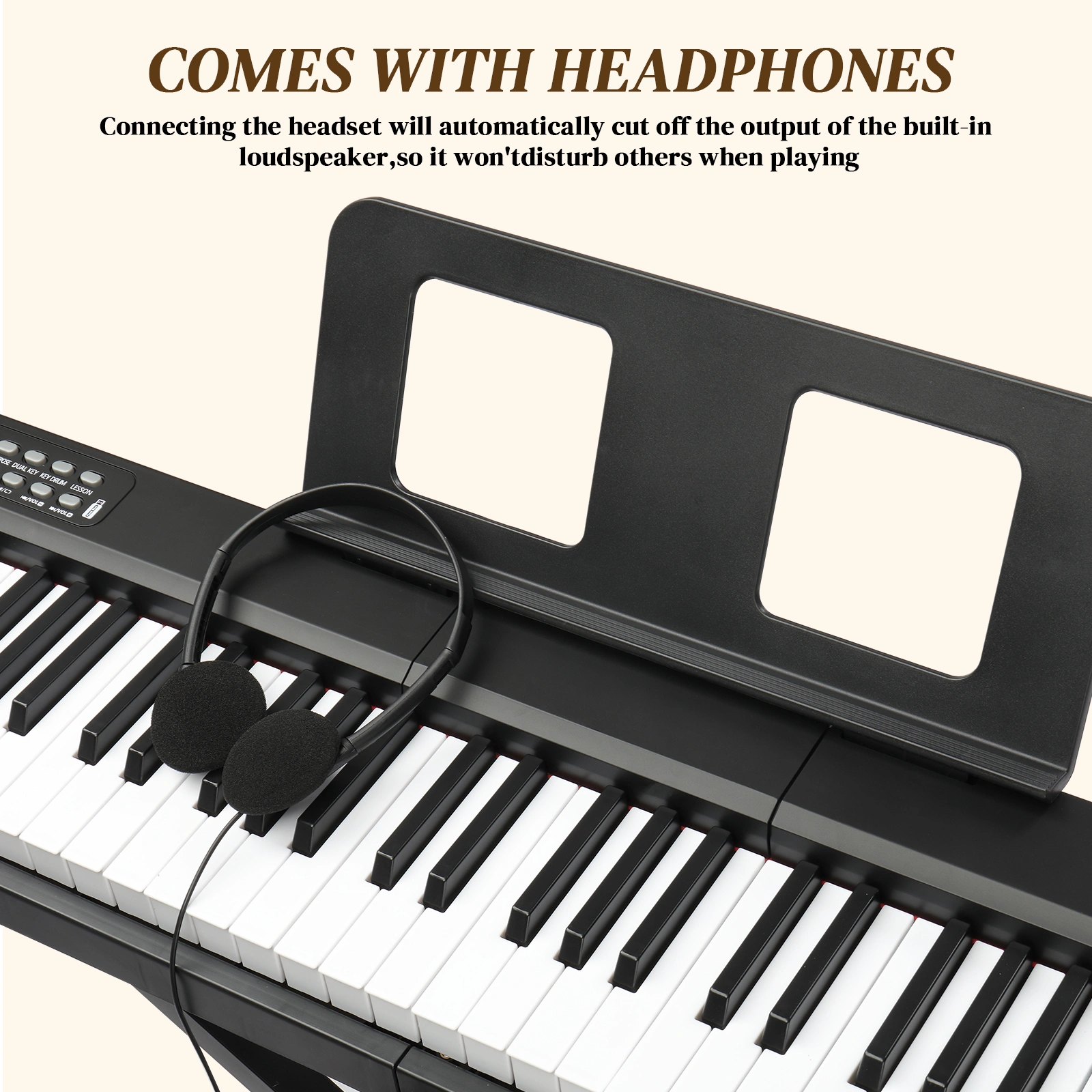 GPP-101 88 Key Digital Piano Full Size Semi-Weighted Keyboard with MIDI Bluetooth Headphone Output, Black view 4