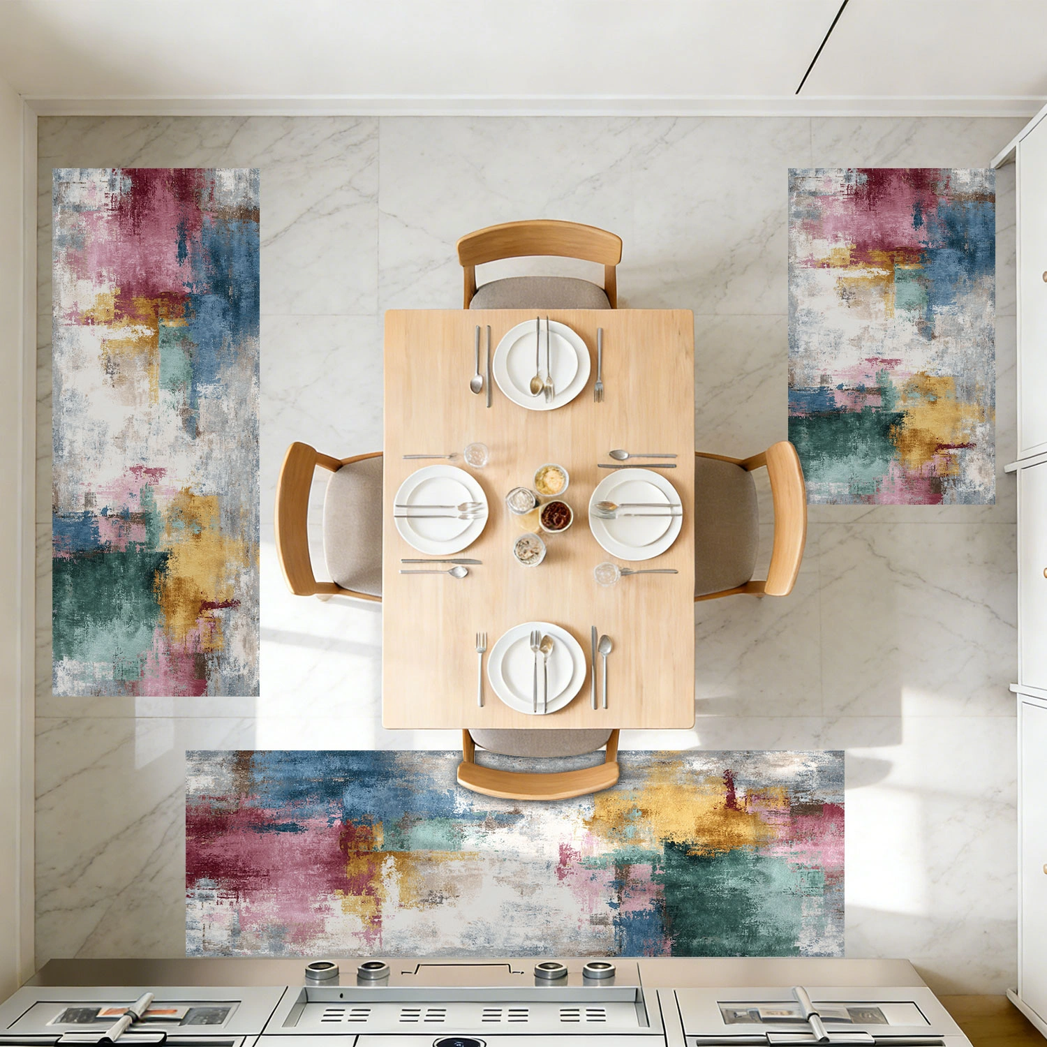 Three-piece kitchen rug set, non-slip and washable, abstract pattern kitchen hallway rug, soft and comfortable, suitable for sinks, floors, entrances, hallways and bathrooms. view 12