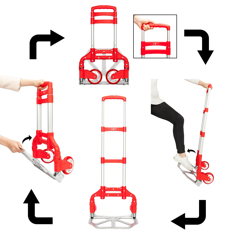 Portable Foldable Telescopic Trolley Trolley Luggage Trolley Red view 4