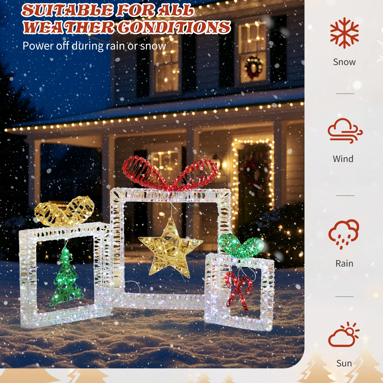 Set of 3 Lighted Iridescent Cut-out Gift Box Christmas Decorations, Pre-lit Holiday Decor with 357 White LED Lights for Xmas Outdoor Indoor Decor Lighted Holiday Displays view 10