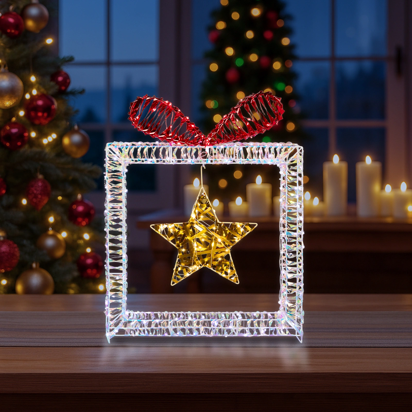 Set of 3 Lighted Iridescent Cut-out Gift Box Christmas Decorations, Pre-lit Holiday Decor with 357 White LED Lights for Xmas Outdoor Indoor Decor Lighted Holiday Displays view 7