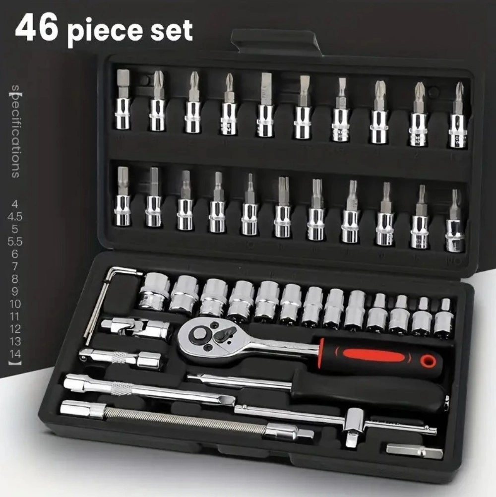 46Pcs Metric Socket Set 1/4" Drive HSS Ratchet Bit Wrench Kit Torx Hex Tools with Case