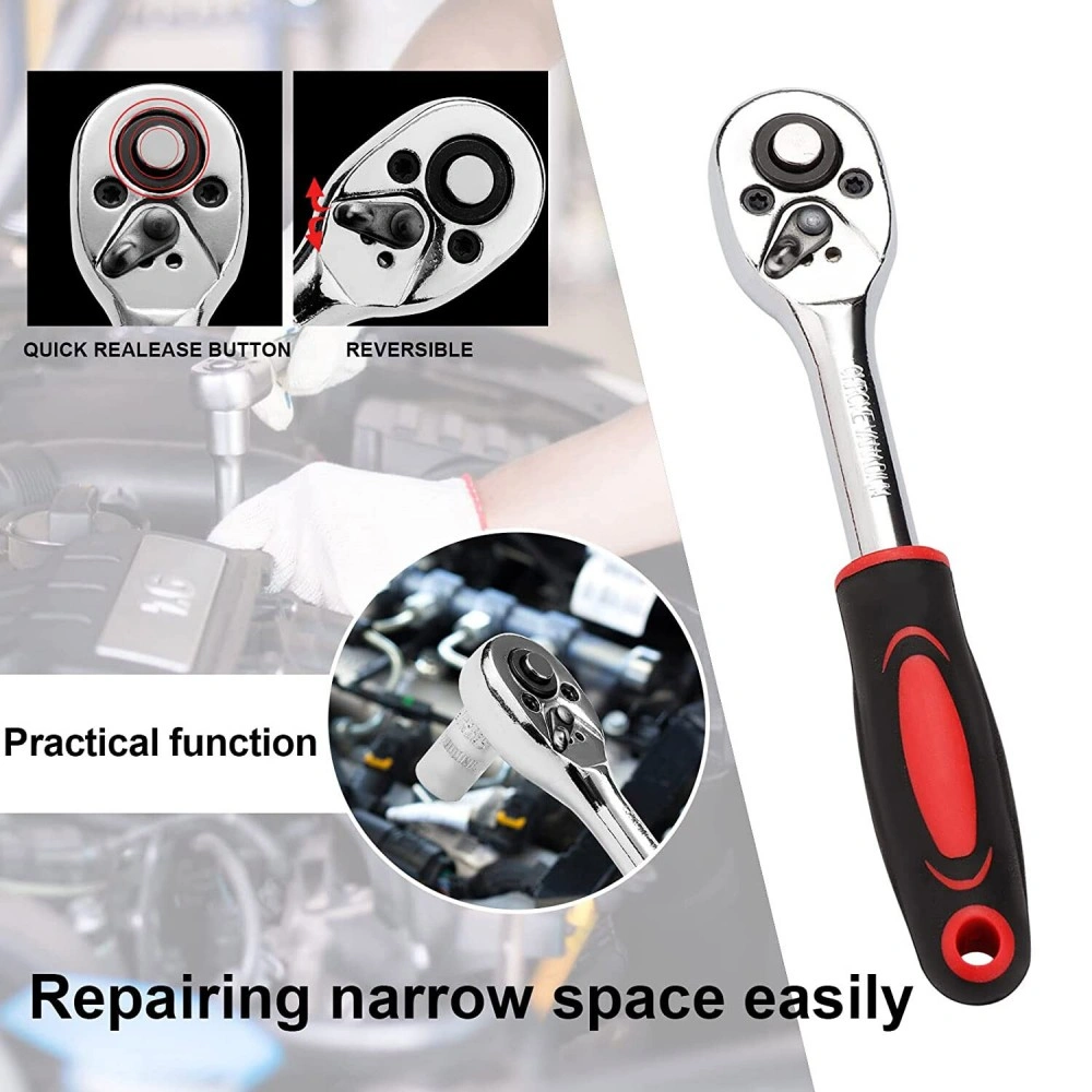 46Pcs Metric Socket Set 1/4" Drive HSS Ratchet Bit Wrench Kit Torx Hex Tools with Case view 6