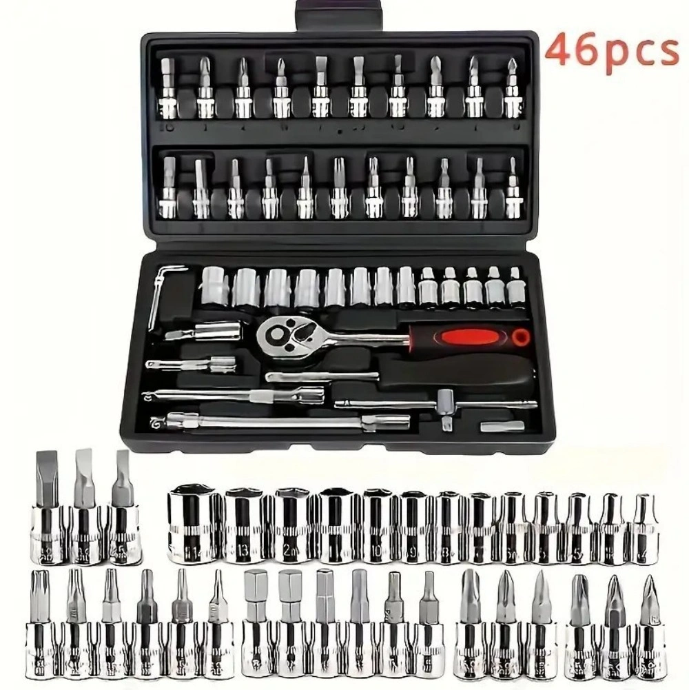 46Pcs Metric Socket Set 1/4" Drive HSS Ratchet Bit Wrench Kit Torx Hex Tools with Case view 8