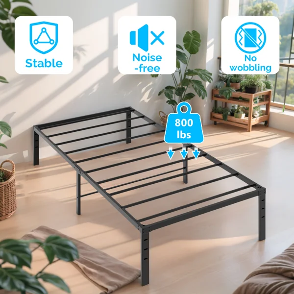 Black Twin Size Simple Basic Platform Metal Bed Frame - 18 Inch Bed Height view 6