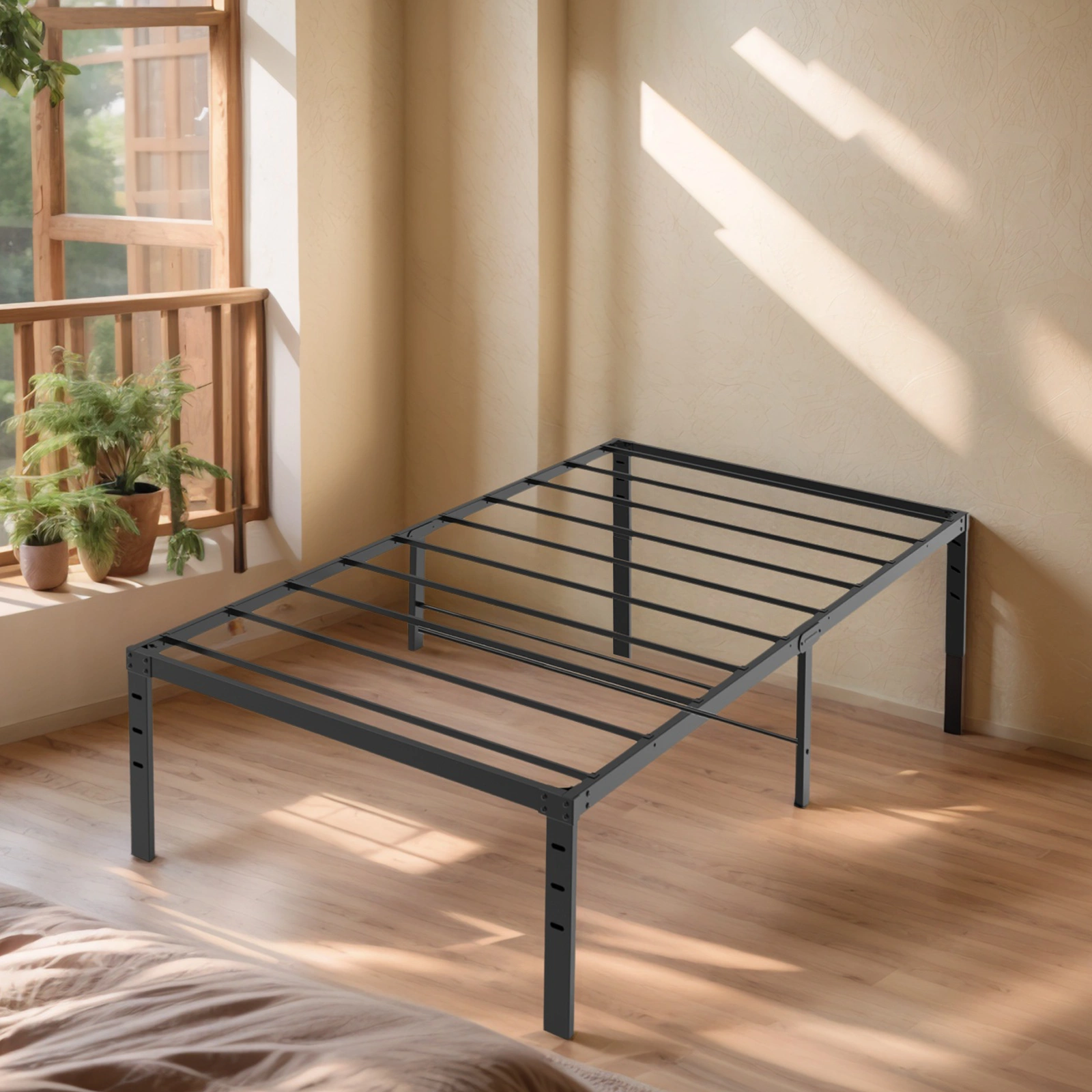 Black Twin Size Simple Basic Platform Metal Bed Frame - 18 Inch Bed Height view 7
