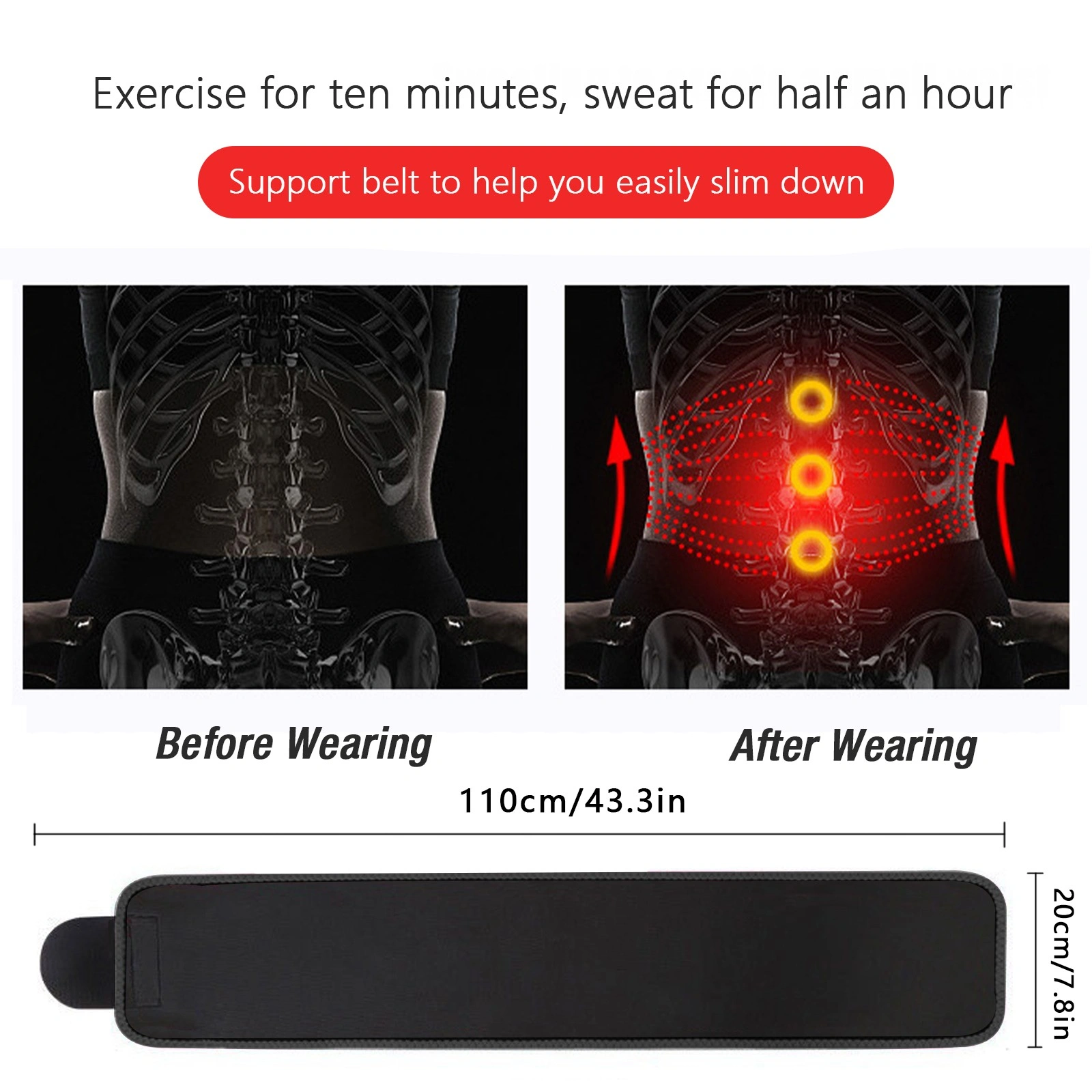 Waist Trimmer Belt Black Sport Workout Shaper Burner Slimming W/ Phone Pocket Neoprene Sweat Belt view 2
