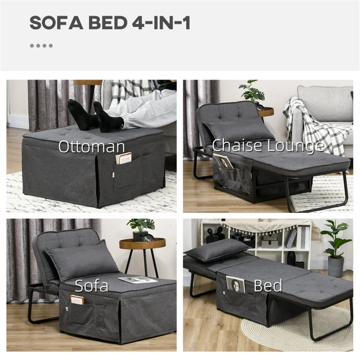 Single Sofa Bed Chair, Fold-Out Futon Sleeper Sofa, Compact 1-Seater Design, Durable Construction view 2