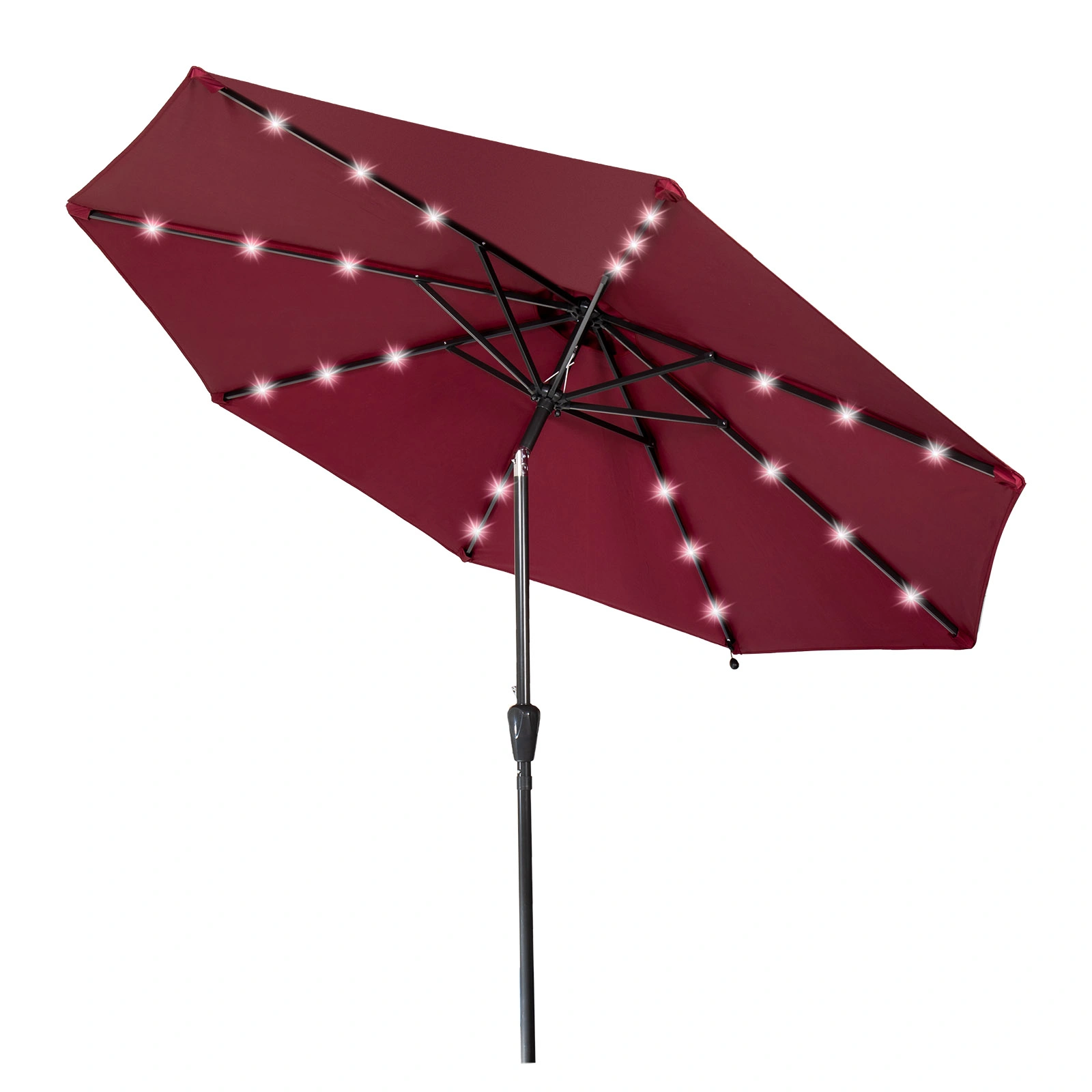 7M Garden Parasol with Solar LED Lights, 8-Rib Patio Umbrella, Crank Tilt UV Sunshade Canopy