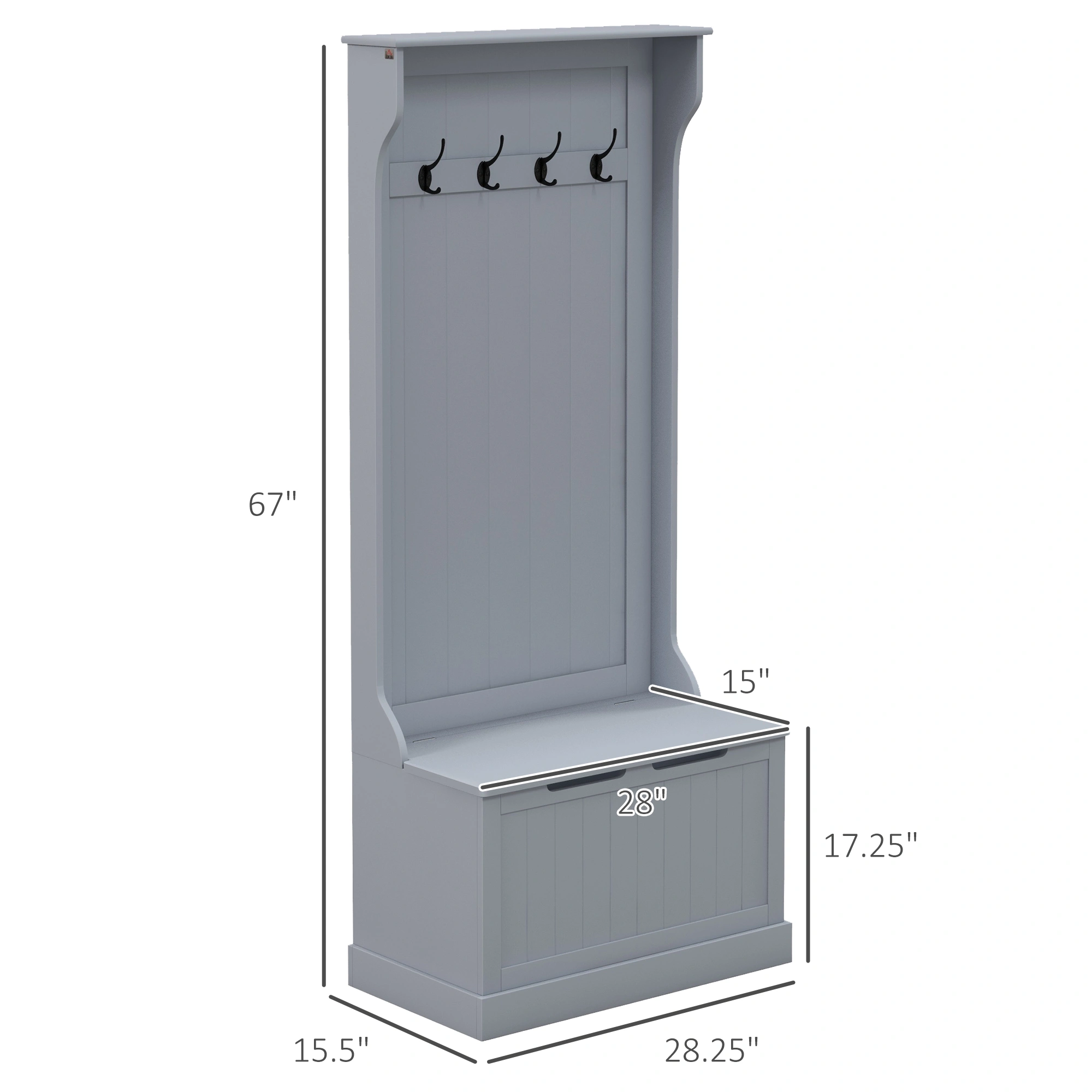 Hall Tree with Bench, Entryway Coat Rack with Shoe Storage Bench, Coat Stand with Hooks for Living Room, Entry, Bedroom, White view 2