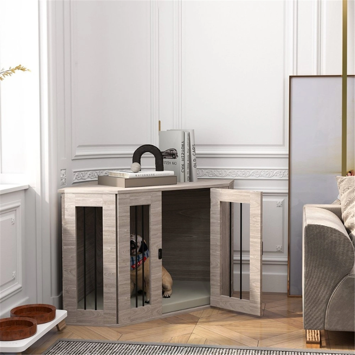 Heavy Duty Dog Crate with Divider, Adjustable Metal Pet Kennel for Large Dogs, Foldable Indoor Outdoor Animal Cage view 2