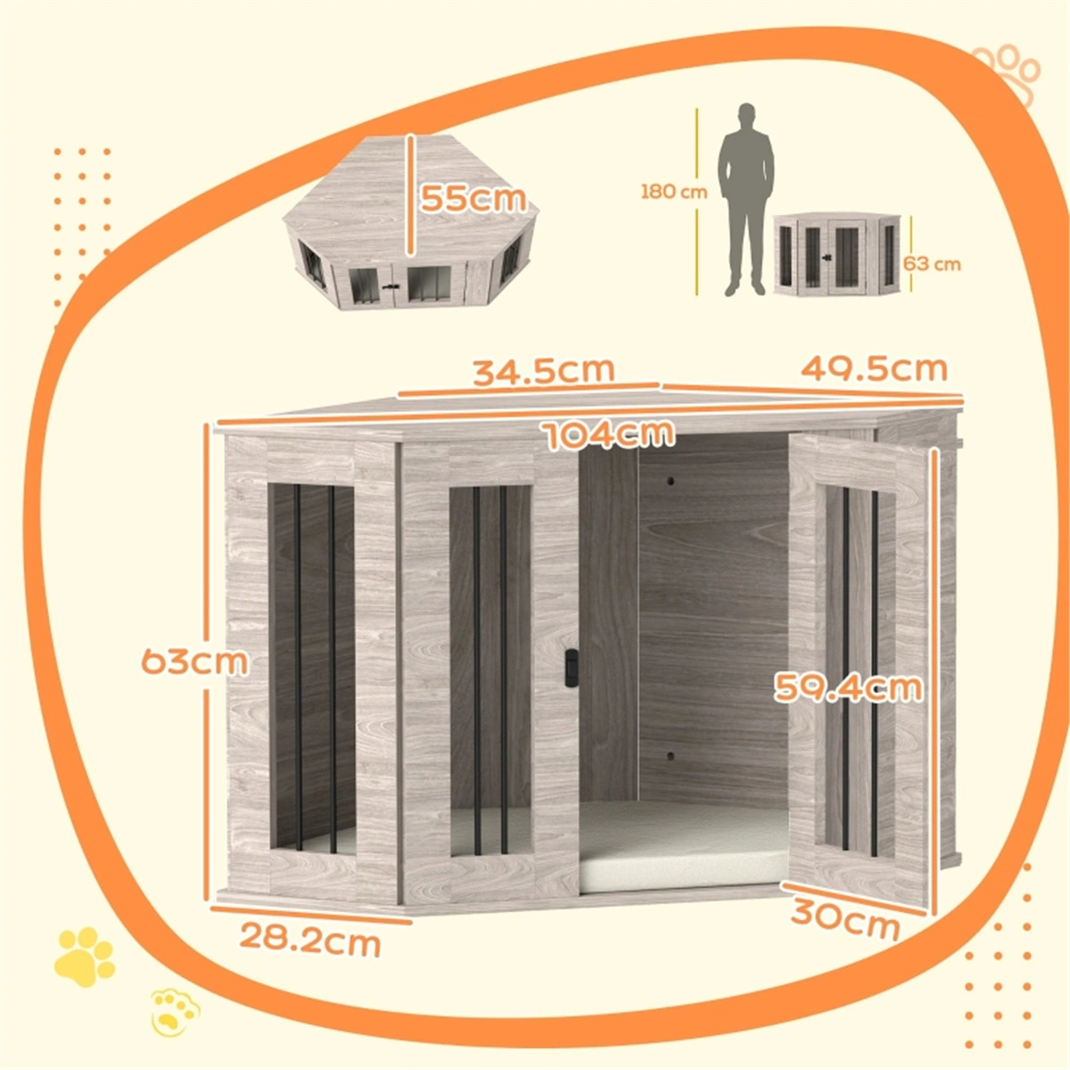 Heavy Duty Dog Crate with Divider, Adjustable Metal Pet Kennel for Large Dogs, Foldable Indoor Outdoor Animal Cage view 3