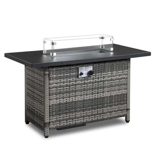 43-Inch Fire Table,50000 BTU Gas Firepit with Volcanic Stone Black view 2