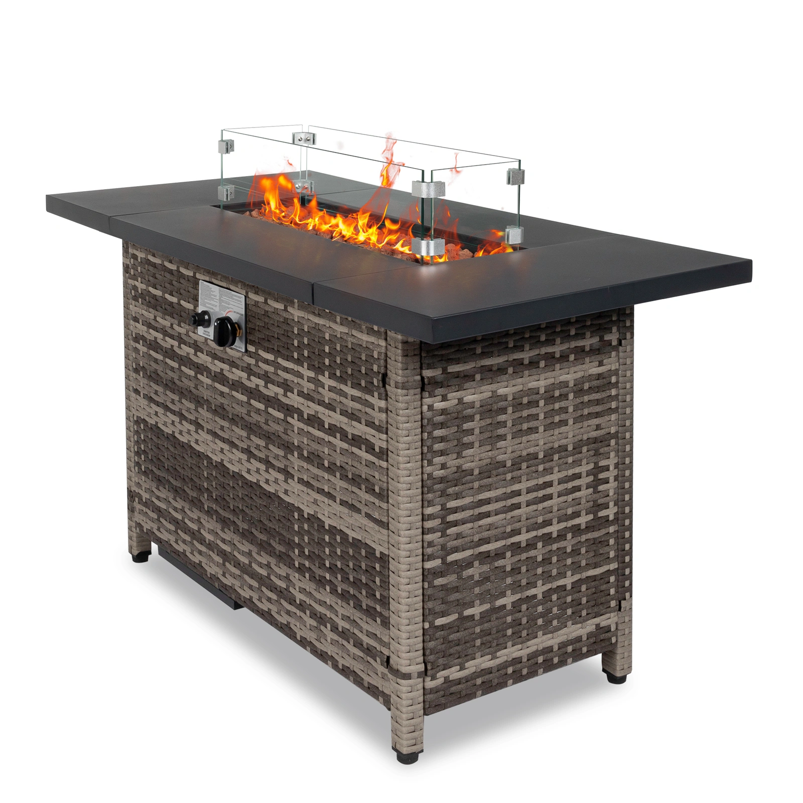 43-Inch Fire Table,50000 BTU Gas Firepit with Volcanic Stone Black view 4