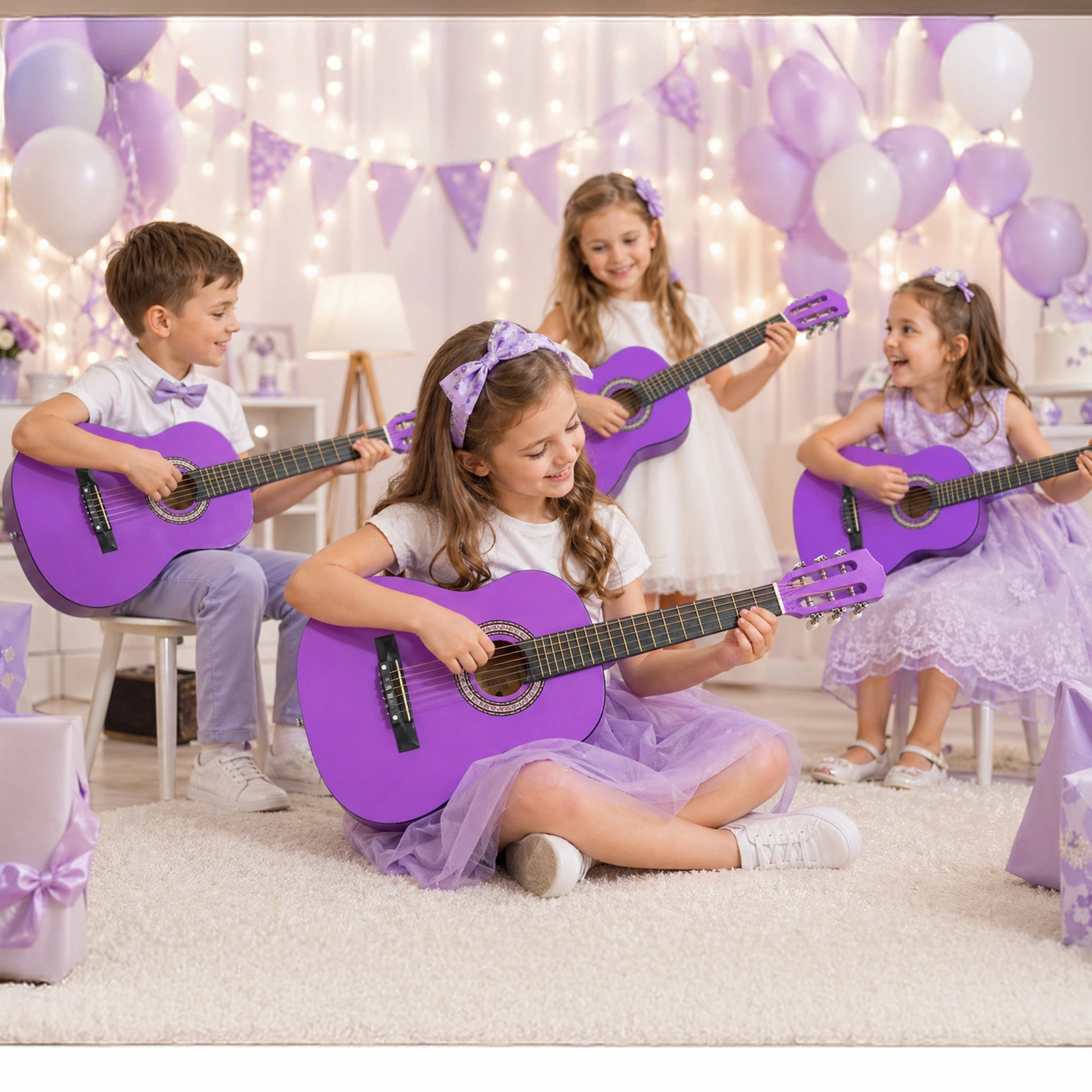 Purple 30-inch Round Acoustic Guitar with Picks, Strings, Capo, Case, Tuner, and Strap view 10