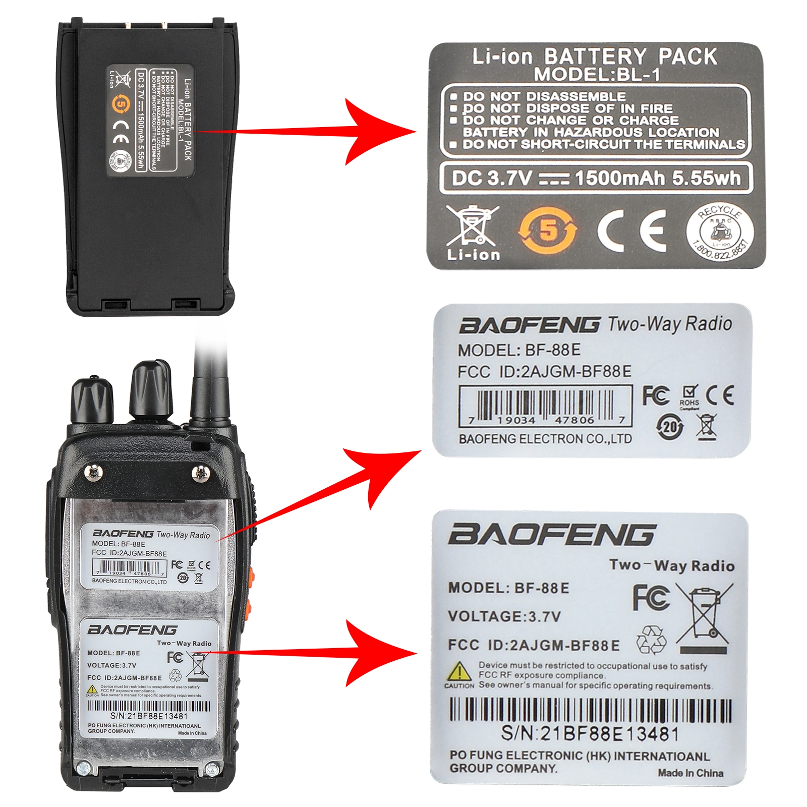 BF-88E 1500mAh Ultra-long Standby Walkie-talkie EU Standard Black view 30