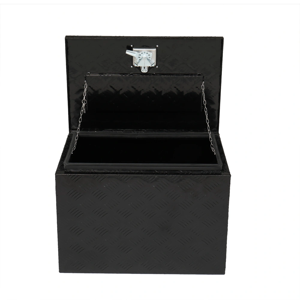 24 inch Aluminum Toolbox with Five Pattern Diamond Plate, Single Lock, Black Finish view 11