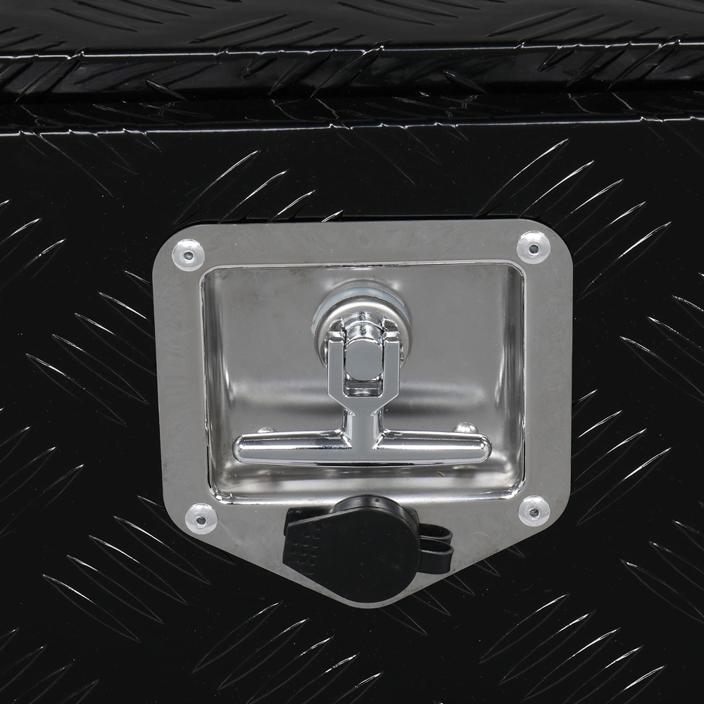 24 inch Aluminum Toolbox with Five Pattern Diamond Plate, Single Lock, Black Finish view 2