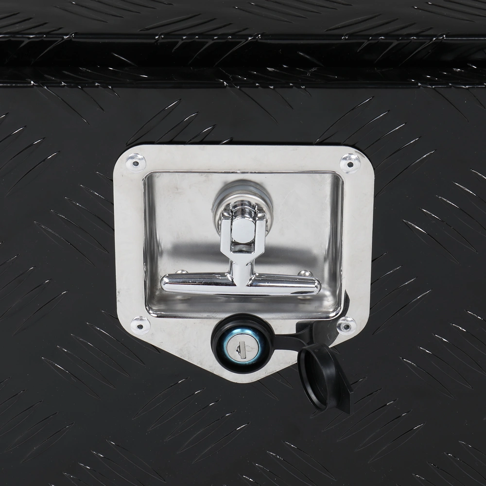 24 inch Aluminum Toolbox with Five Pattern Diamond Plate, Single Lock, Black Finish view 9