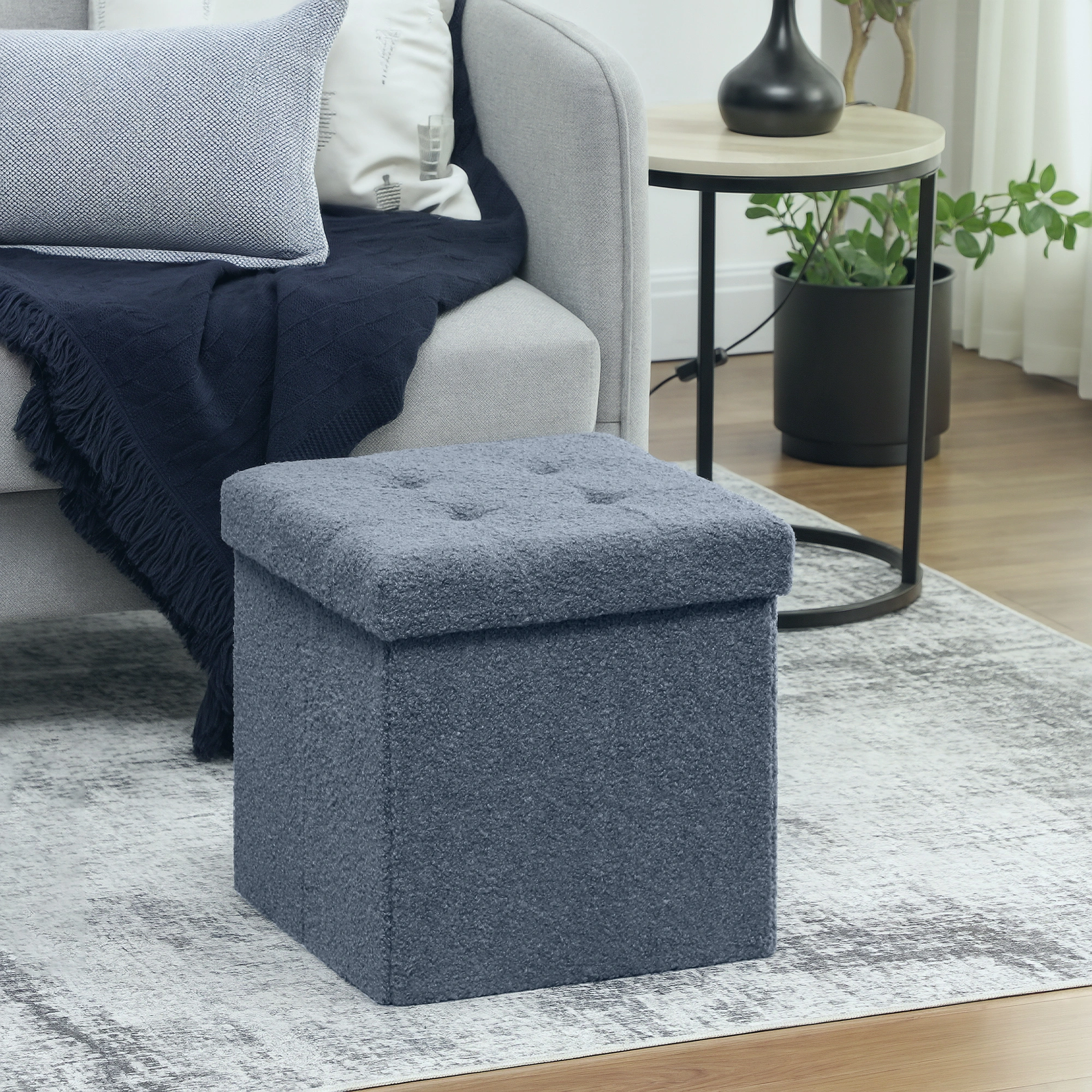 Large Ottoman Storage Box with Lid, Upholstered Foldable Storage Bench Seat Organizer for Bedroom Living Room, Footstool Cube