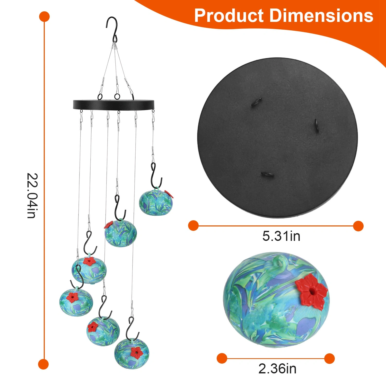 Wind Chimes Hummingbird Feeder for Outdoors Hanging, Unique Bird Feeder with Tongue-Protection Design, Garden Patio Yard Decor, Ideal Gift for Bird Lovers view 8